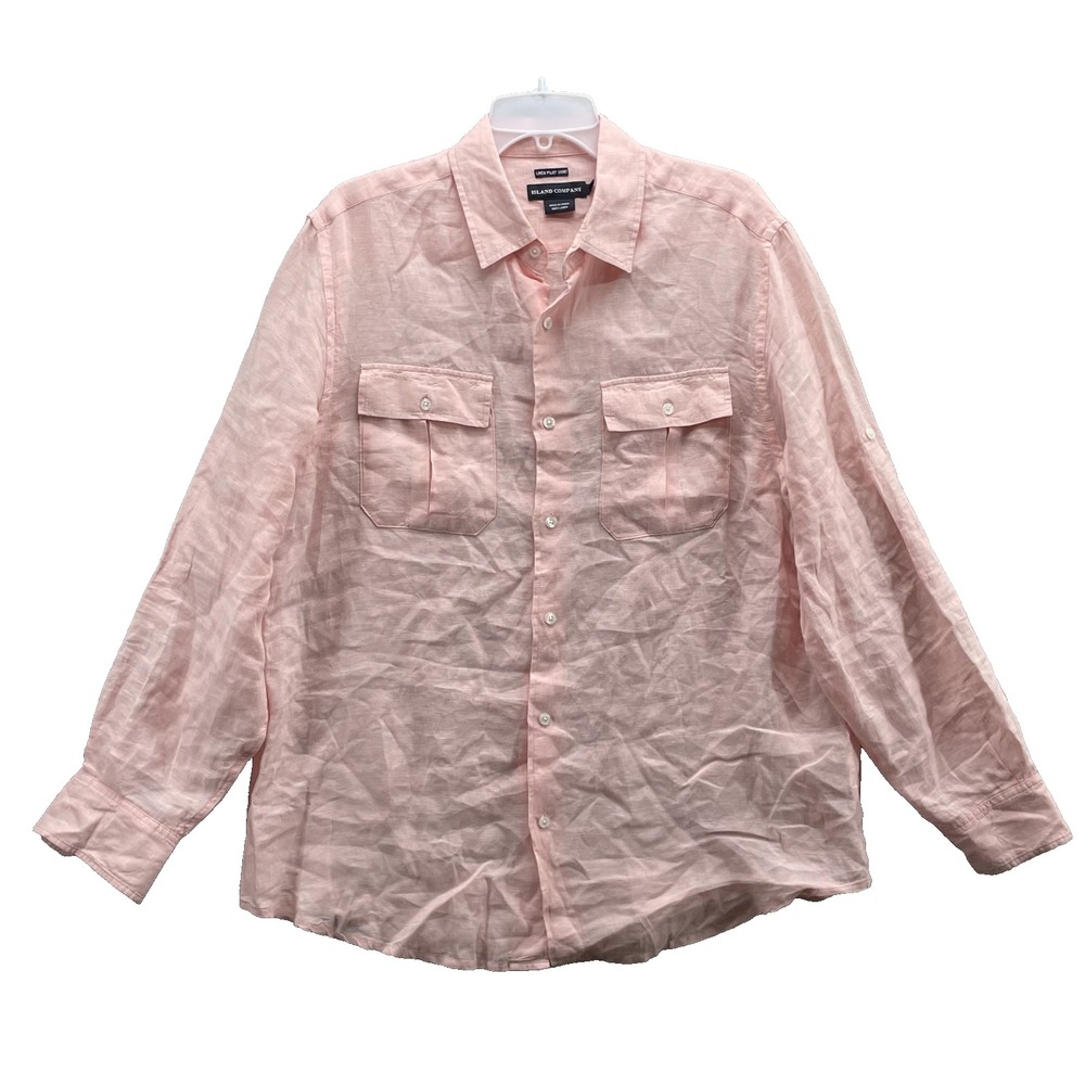 Island Company 100% Linen Pilot Shirt Men's Large Coastal Travel Classic Preppy